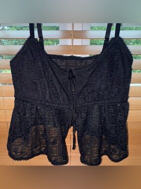 Aerie American Eagle Tie Lace Bohemian Camisole Tank Top NWT XL Black